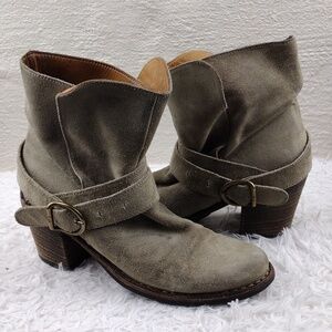 Fiorentini & Baker Grey Suede Leather Almond Toe Buckled Cross Strap Ankle Boot